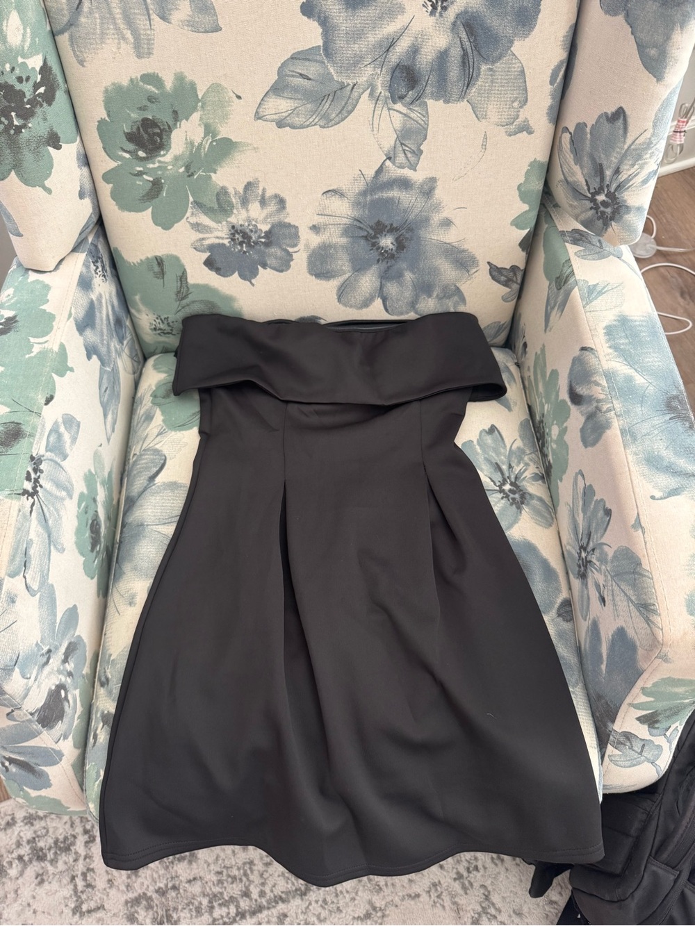 Lena Strapless Black Fold-Over Neckline Dress